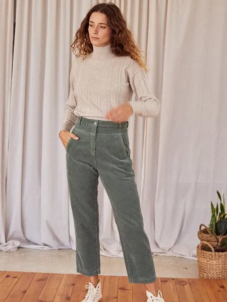 TWOTHIRDS TWOTHIRDS Cordhose Vegan "Ontong" aus Bio-Baumwolle, Washed green, – Produktbild 1 von 3