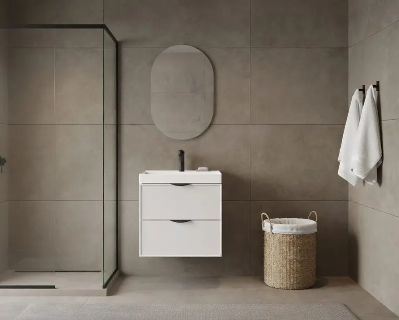welltime Waschtisch FLOW SIMPLE mit Waschbecken, Breite 60 oder 80cm, modernes Design, Schrank mit 2 Schubladen, Soft-Close-Function, in 2 Breiten erhältlich, Weiß, – Produktbild 3 von 5