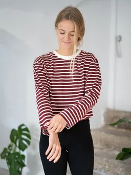 FUXBAU FUXBAU Frauen Streifen Longsleeve - creme grün, bordeaux, blau oder senf – Produktbild 1 von 1