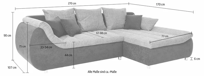 Home affaire Ecksofa Imola, bequem, aktuelle Steppung im Sitz, L-Form, Breite 270cm, wahlweise mit Bettfunktion, Grau|schwarz, – Produktbild 8 von 8