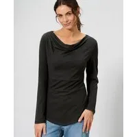 HempAge HempAge Damen Langarmshirt mit Wasserfallkragen Hanf/Biobaumwolle, Black, – Produktbild 1 von 1