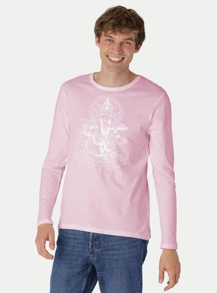 Peaces.bio - handbedruckte Biomode Peaces.bio - handbedruckte Biomode Bio-Herren-Langarmshirt Ganesha, Rosa, – Produktbild 2 von 3