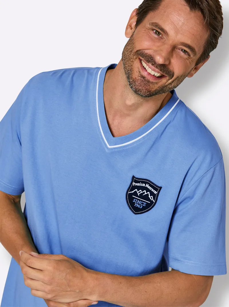 wäschepur men Schlafanzug-Shirt mittelblau, Mittelblau, – Produktbild 2 von 2
