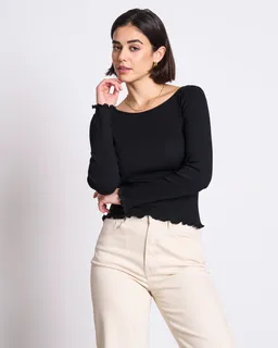 JAN N JUNE JAN 'N JUNE Damen vegan Top Minirib Longsleeve Aversa Schwarz – Produktbild 1 von 1
