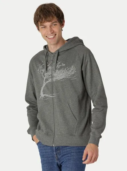 Peaces.bio - handbedruckte Biomode Peaces.bio - handbedruckte Biomode Bio Herren-Zip-Hoodie Windy Tree, Flaschengrün, – Produktbild 2 von 3