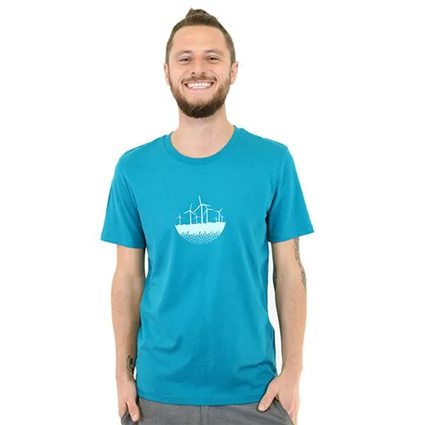 Spangeltangel Spangeltangel bedrucktes T-Shirt, Windkraft, nachhaltig, Windrad, Unisex, Biobaumwolle, Blau, – Produktbild 1 von 2