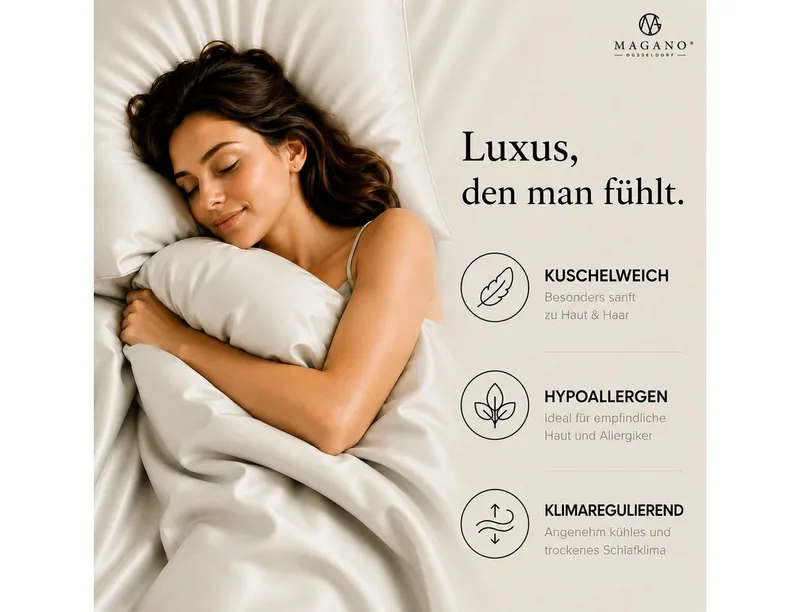 MAGANO Bettwäsche, Luxus 100% TENCEL ™ Lyocell, 400 TC Fadendichte, Hypoallergen, Thermoregulierend, Beige|weiß, – Produktbild 4 von 5