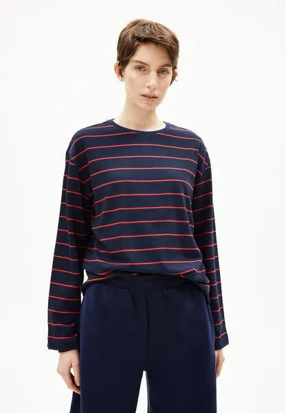 ARMEDANGELS ARMEDANGELS MARYNAA FINE STRIPE Damen Longsleeve aus Bio-Baumwoll Mix, Tinted navy-candy apple, – Produktbild 1 von 4
