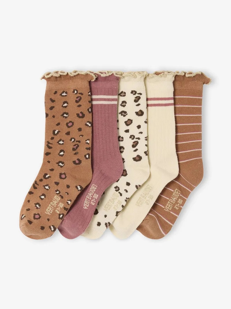 Vertbaudet 5er-Pack Socken LEOPARD, Zimt, – Produktbild 1 von 2