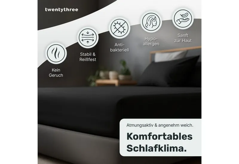 twenty:three® Bettwäsche Lyocell Bettwäsche, Lyocell, 1 teilig, Extra weich, ganzjährig geeignet, 100 % TENCEL™ Lyocell, OEKO-TEX®, Jet black, – Produktbild 2 von 5
