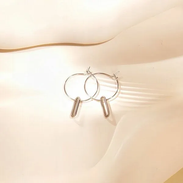 ELEKTROPULLI ELEKTROPULLI Kette 1mm schmal mit grafischem Oval Anhänger, Set mit Ohrringen, Silber, – Produktbild 3 von 4