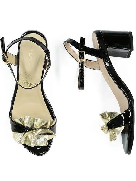 Will's Vegan Shop Will's Vegan Shop Rüschensandalen Veganes Schwarzes Lackleder Damen, Schwarzes lackleder / gold, – Produktbild 3 von 3