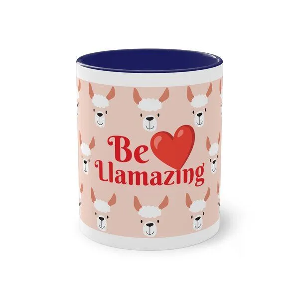 PepMelon Lama Tasse mit Farbe innen, Be Llamazing, lustige Lama Weihnachtstasse, Dark blue, – Produktbild 1 von 4