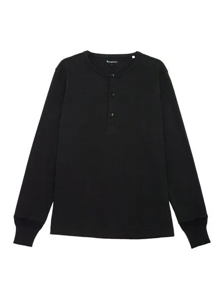 KnowledgeCotton Apparel KnowledgeCotton Apparel Sweatshirt - BO long sleeve henley - aus Bio-Baumwolle, Schwarz (black jet), – Produktbild 4 von 4