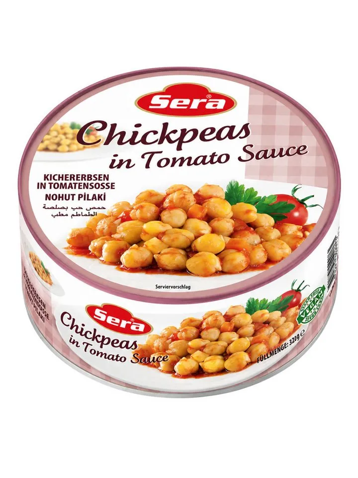 SERA FOOD Fertiggericht Kichererbsen in Tomatensauce – mediterran & servierfertig, (Vegane Konserven), Spezialität, servierfertig, vegan/vegetarisch, hochwertige Zutaten – Produktbild 1 von 3