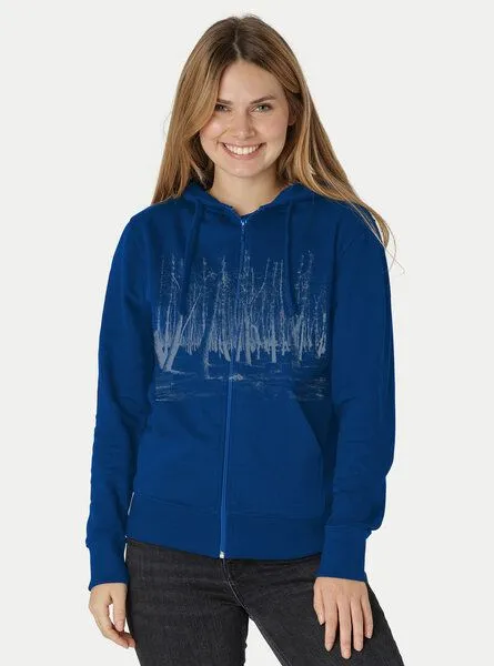 Peaces.bio - handbedruckte Biomode Peaces.bio - handbedruckte Biomode Zip-Hoodie Woodland Damen, Königsblau, – Produktbild 2 von 2