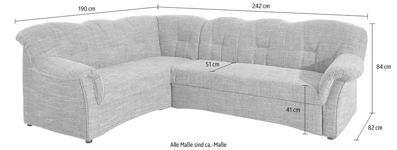 DOMO collection Ecksofa Papenburg B/T/H: 242/190/84 cm L-Form, wahlweise mit Bettfunktion, Langer Schenkel links oder rechts, Rot, – Produktbild 5 von 5