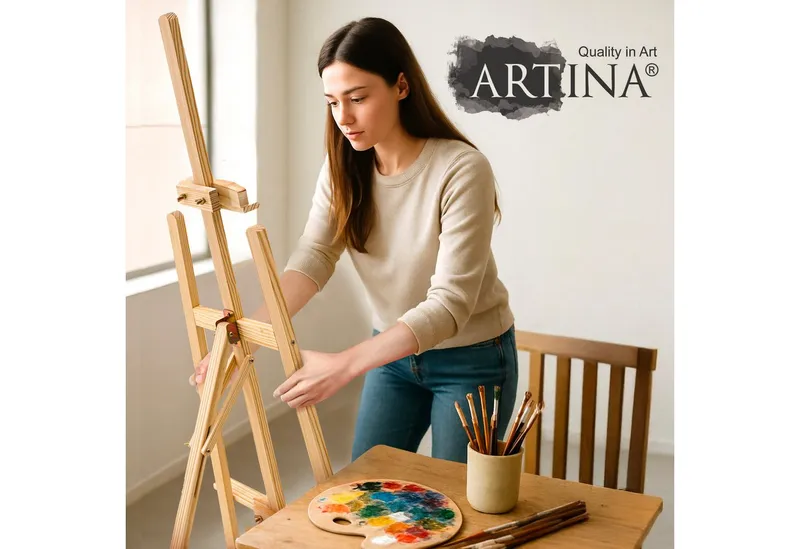 Artina Staffelei Tessin Feldstaffelei, 150cm, Natur, Malstaffelei, höhenverstellbar, Kiefernholz, stabile Dreibein-Konstruktion, Beige, – Produktbild 5 von 5