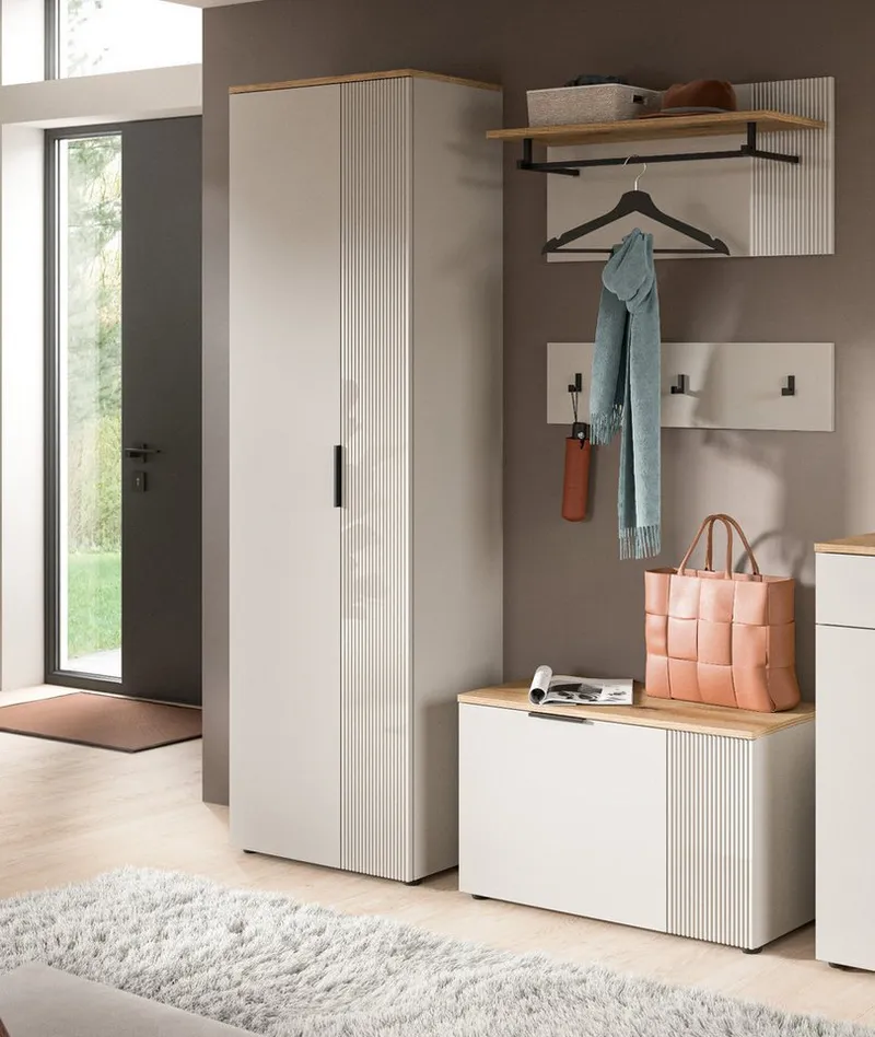 Inn.Furn Schuhbank Skid (Garderobenbank in Kaschmir Sand mit Eiche, 2-türig, 80 x 48 cm), mit viel Stauraum, Beige, – Produktbild 8 von 8