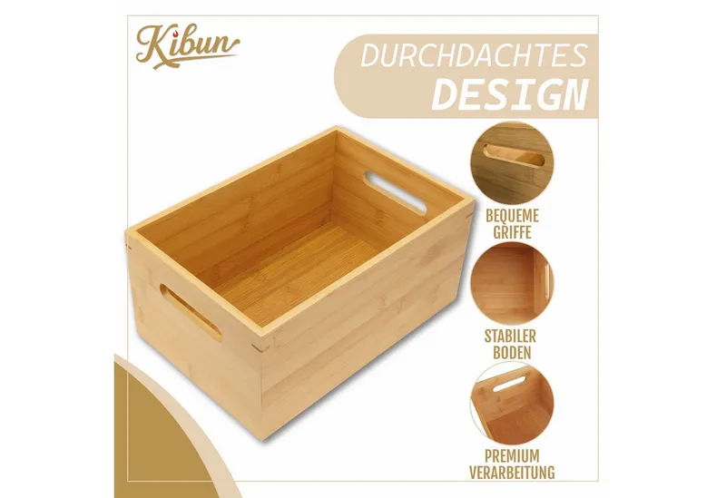 Kibun Holzkiste Holzbox mit Griffen 30x20x14 cm (Stapelbare Aufbewahrungsbox Holz ohne Deckel, 2 St), Allzweckkiste Holzbox Organizer für Büro Küche Kinderzimmer, Beige, – Produktbild 5 von 5