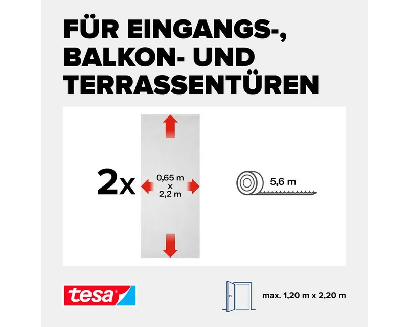 Tesa 2 tesa Fliegengitter Standard Tür 65 x 220 cm, Schwarz, – Produktbild 4 von 6