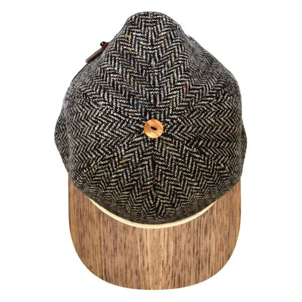 Lou-i Lou-i Tweed Cap mit edlem Holzschild Made in Germany - Sehr bequeme Wintercap, Grau-schwarz, – Produktbild 3 von 3
