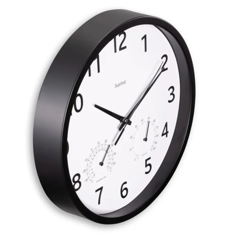 Hama Hama Wanduhr "Malta", Ø 25 cm, mit Thermo-/Hygrometer, ohne Ticken, Schwarz, – Produktbild 2 von 4