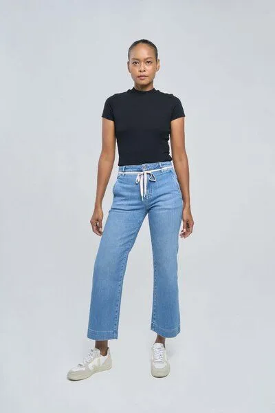 DAWN DAWN Jeans DEW Flared Soft Denim French Pocket, Medium blue, – Produktbild 3 von 5