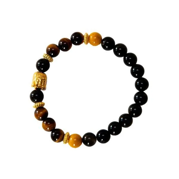 Divasya Divasya Armband "Golden Buddha" aus Obsidian, Mookait & Tigerauge – Produktbild 3 von 4