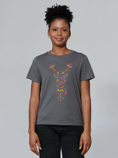 watapparel watapparel T-Shirt Frauen Floral Deer, Anthracite, – Produktbild 2 von 3
