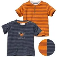 People Wear Organic People Wear Organic Kurzarm-Shirt Doppelpack, dunkelblau gestreift mit Druck-Applikation "Krebs" & orange, aus Bio Baumwolle – Produktbild 1 von 1