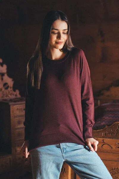 Kopyto Kopyto JENOT - Klassischer Damenpullover aus 100% Merinowolle, Bordeaux, – Produktbild 3 von 4
