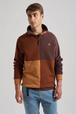 Trendsplant Trendsplant Herren vegan Sweatshirt Color Block Quarter Zip Cherry Mahogany – Produktbild 1 von 1