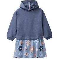People Wear Organic People Wear Organic Sweat Kleid, blau uni und blau bedruckt "große Herbstblumen", Bio-Baumwolle – Produktbild 1 von 1