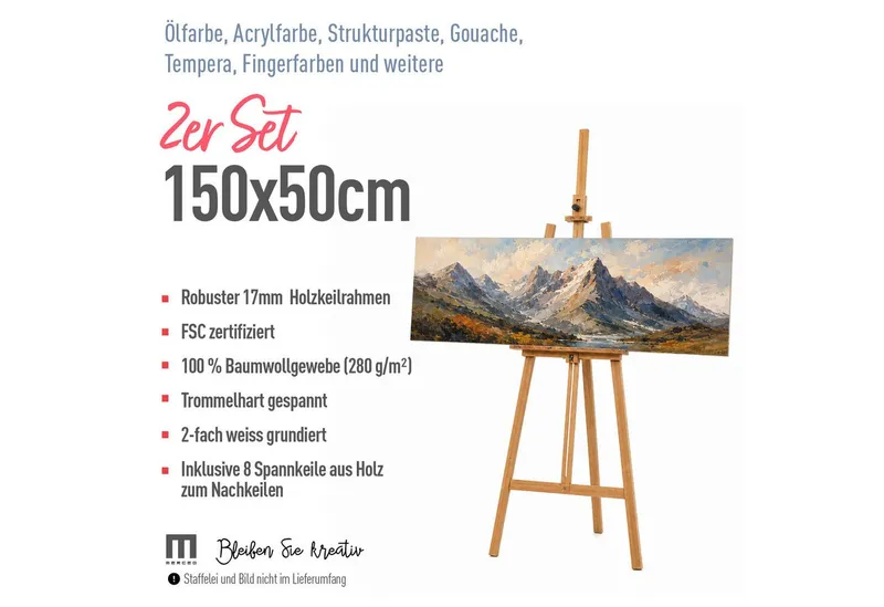 M MERCEO Leinwand, 2er-Set Leinwand 50x150cm (zum Bemalen, Baumwolle, Weiß, – Produktbild 2 von 5