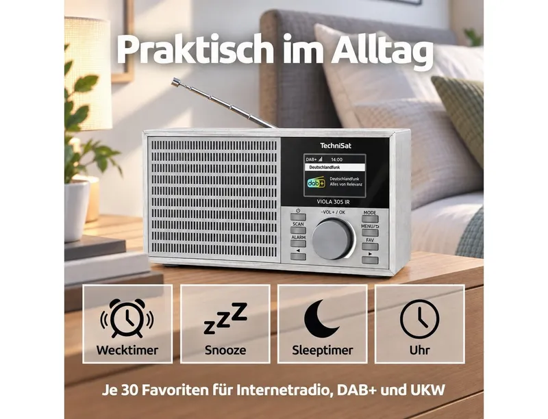 Technisat Technisat VIOLA 305 IR Internet-Radio (Digitalradio (DAB), Internetradio, FM-Tuner mit RDS, 8 W, Bluetooth 5.3, Wecker, Sleep-Timer, Equalizer, dimmbares Farbdisplay), Silberfarben, – Produktbild 5 von 5