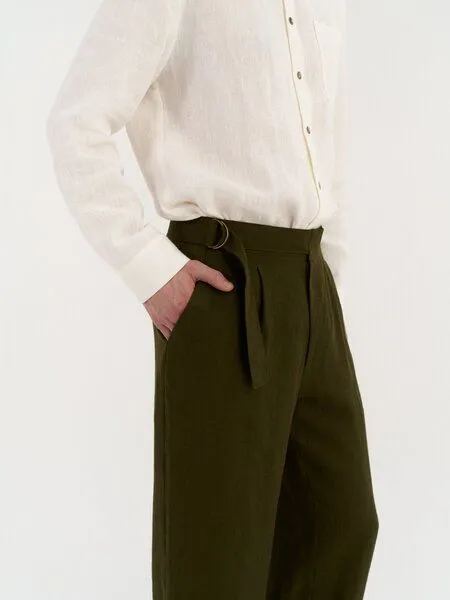 AmourLinen AmourLinen Bundfalten-Leinenhose für Herren ENZO, Deep olive (grün), – Produktbild 2 von 2