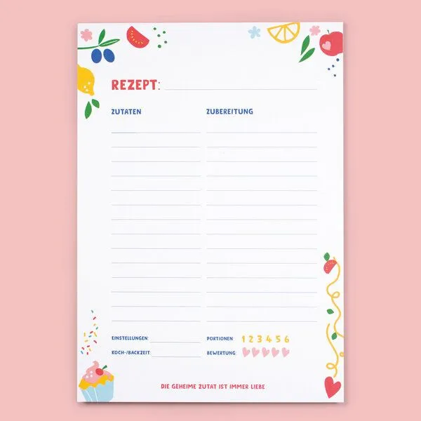 Bow & Hummingbird Bow & Hummingbird Block - Rezepte - "Die geheime Zutat ist immer Liebe" aus Recyclingpapier – Produktbild 1 von 4