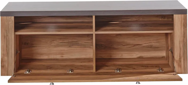 OTTO home Lowboard Larona, zeitloses TV Board mit 1 Klappe und 2 offenen Fächern, Breite 140 cm, Fernsehbank, viel Stauraum, dekorative Rahmenoptik, Braun, – Produktbild 4 von 8
