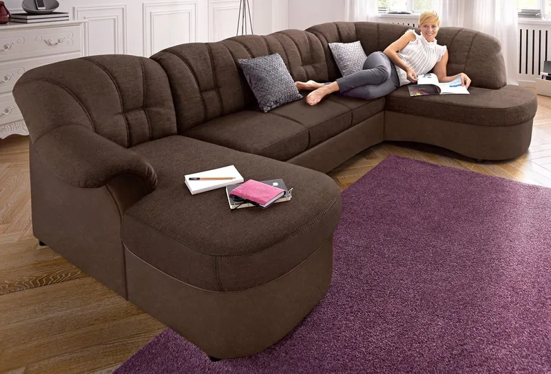 DOMO collection Wohnlandschaft FLORES 293x180x86 cm, hochwertig, komfortabel, U-Form, 3 Teile, wahlw. mit Bettfunktion, wahlw. mit Federkern, Unser Dauertiefpreis, Braun, – Produktbild 2 von 8