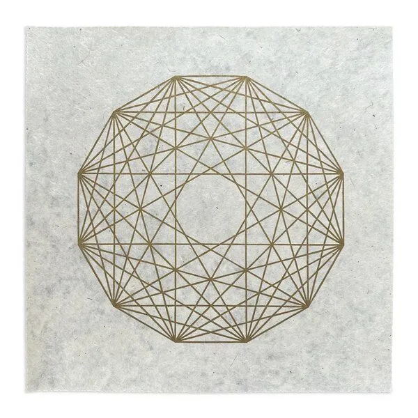 Veskor Cassiopeia Veskor Cassiopeia 6-ORTHOPLEX HEXACROSS Heilige Geometrie Linoldruck | 40 x 40 cm | Gold auf Naturweiß – Produktbild 1 von 4
