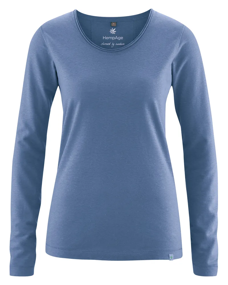 HempAge Hempage Damen vegan Langarm T-Shirt Blueberry, Blau, – Produktbild 1 von 2