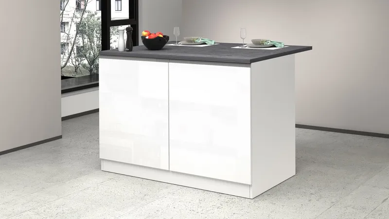 KOCHSTATION Kücheninsel KS-Sole, Breite 125 cm, mit 2 Türen, Weiß, – Produktbild 3 von 8
