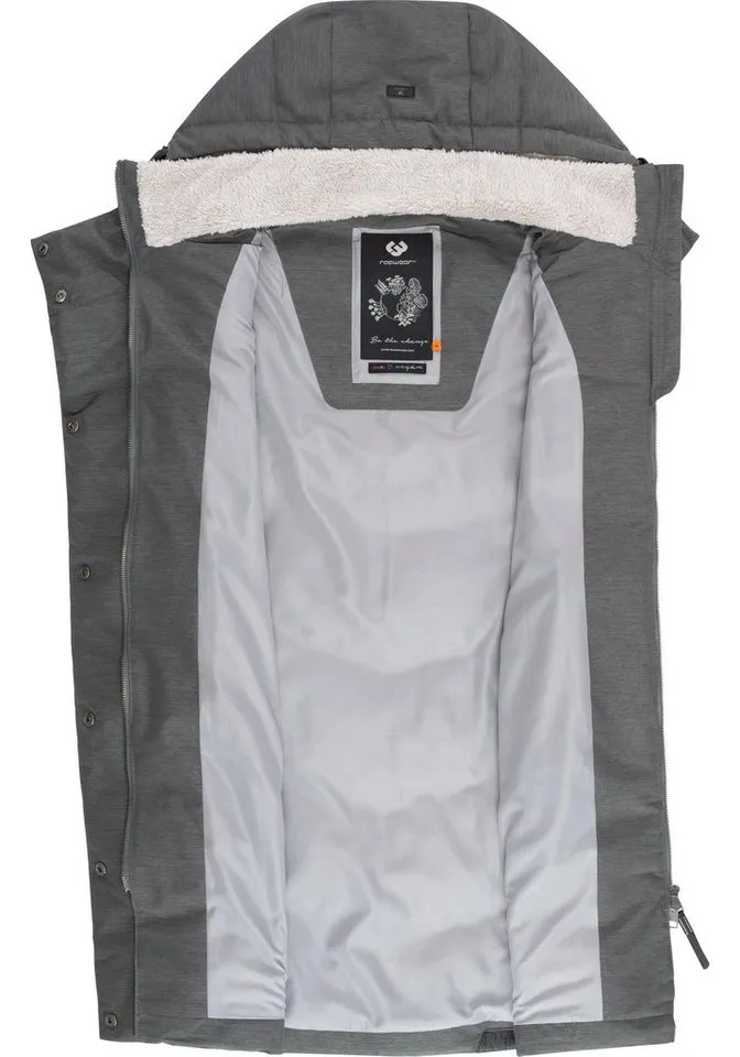 ragwear ragwear Steppweste Pavla Vest stylische Winterweste mit Teddyfutter und Kapuze, Grau, – Produktbild 3 von 3