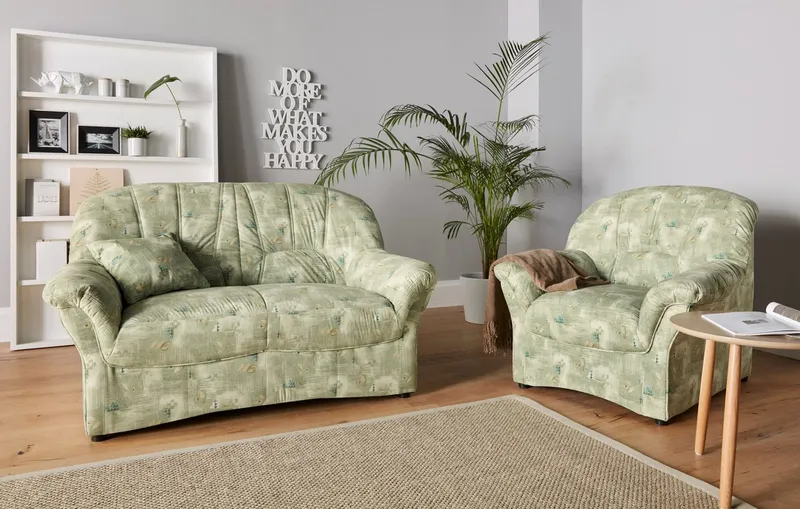 DOMO collection Polstergarnitur Bahia belastbar bis 140kg/ Sitz, mit Federkern, (Set), Microfaser MELROSE®, Grün, – Produktbild 1 von 4