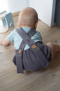 NoniKids Berlin Baby Romper Leinen *grau / beige* | NoniKids Berlin – Produktbild 1 von 1