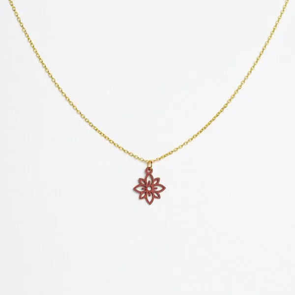 feinformart feinformart Kette mit Holzanhänger 'Flower Mini', Herbstblatt (rot), – Produktbild 1 von 4