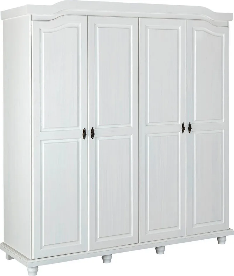 Inter Link Kleiderschrank Isny, Bauernschrank Kiefer Massivholz, FSC, Landhausstil Dielenschrank mit Soft-close Türen, BxTxH: 183,30 x 59,30 x 197,80 cm, Weiß, – Produktbild 2 von 5