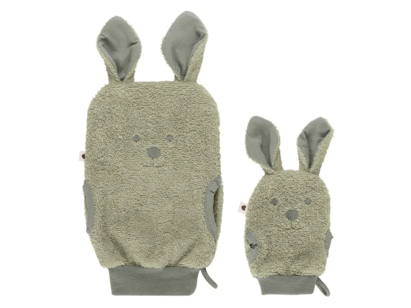 BIBS BIBS Kinder Waschlappen Kangaroo aus Bio-Baumwolle 2er Set Maße 17 x 14 cm und 10 x 8 cm, Grün, – Produktbild 1 von 2