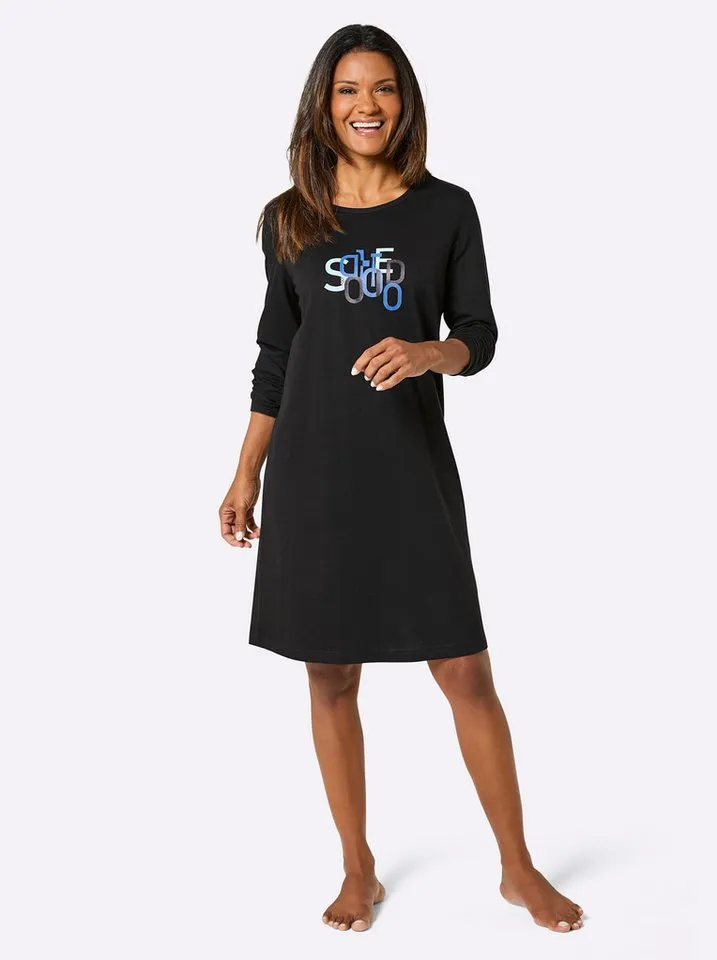 Witt Witt Sleepshirt Sleepshirts Langarm (2-tlg), Bunt|schwarz, – Produktbild 5 von 5